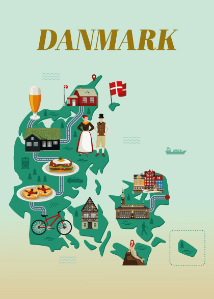 Plakat af kort over Danmark l l